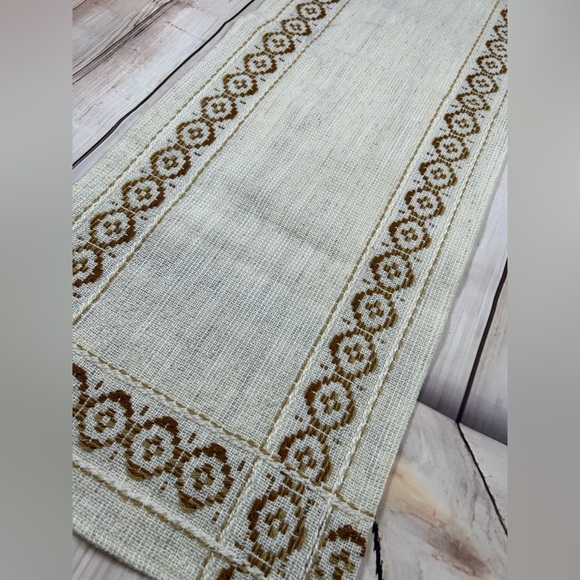Vintage Elegant Cream and Brown Table Runner. Made in West Germany. Boho. - Picture 3 of 7